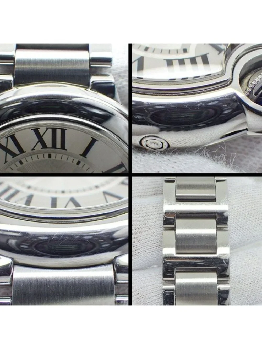 Cartier Watch Baron Blue Wsbb Silver Guilloche Dial Roman Index Moon Phase SS